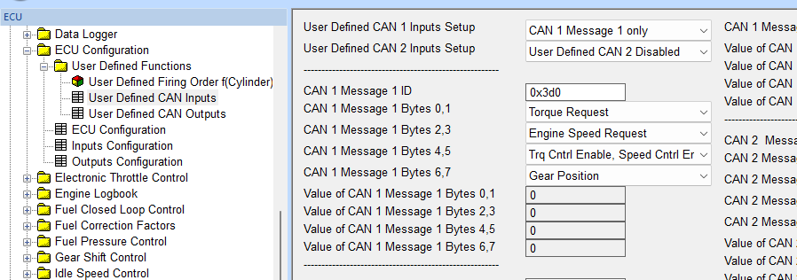 CANTCU User Defined CAN Input settings.