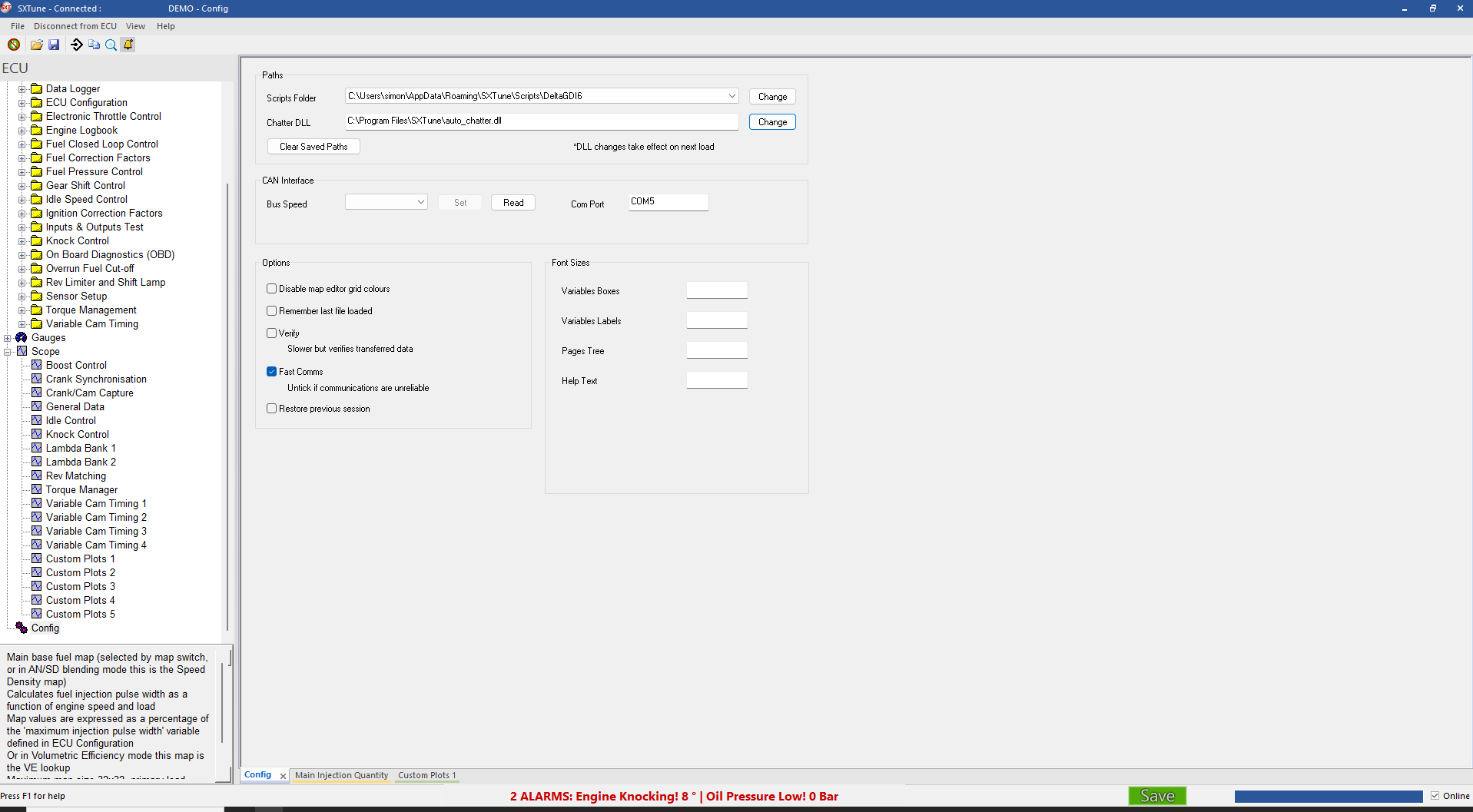 Config page with CAN Interface bus-speed controls.
