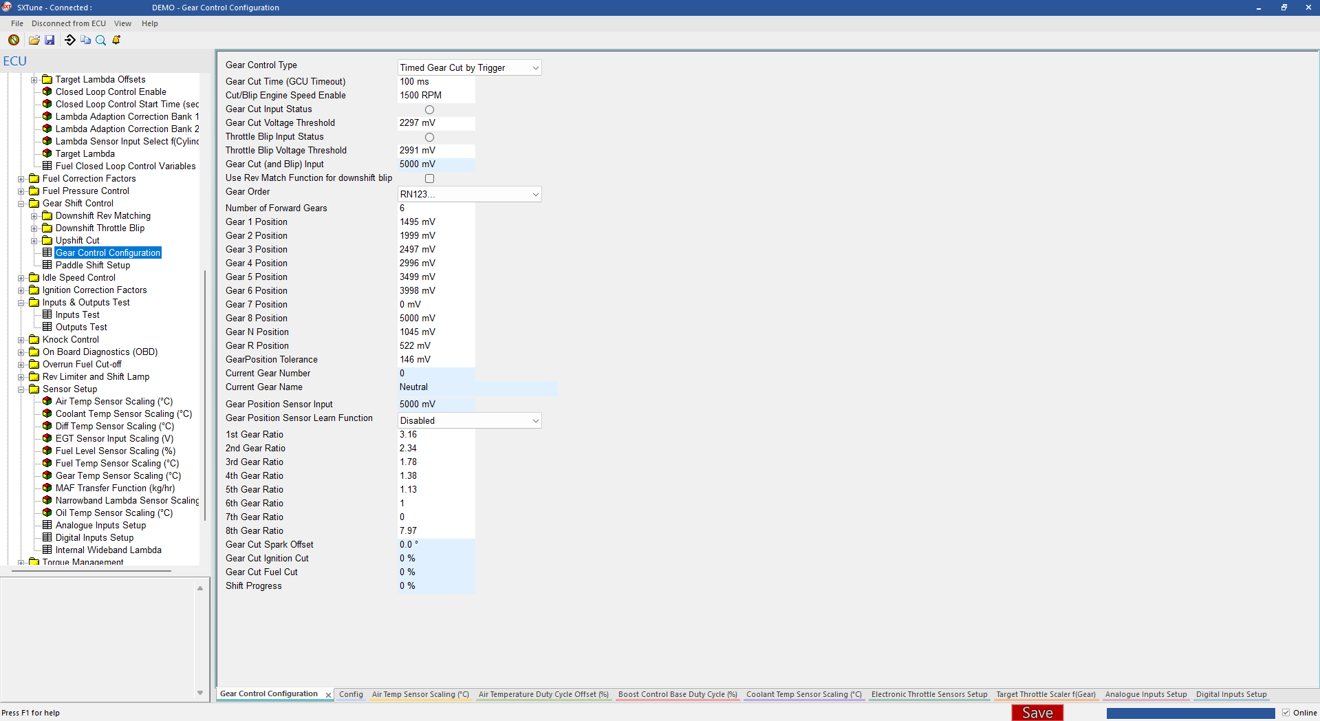 Gear Control Configuration in the SXTune interface.