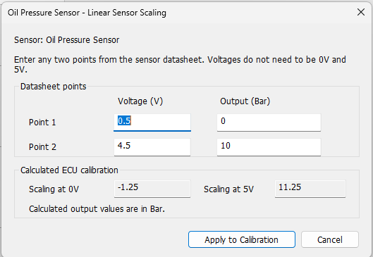 Linear sensor calculator using two datasheet points.