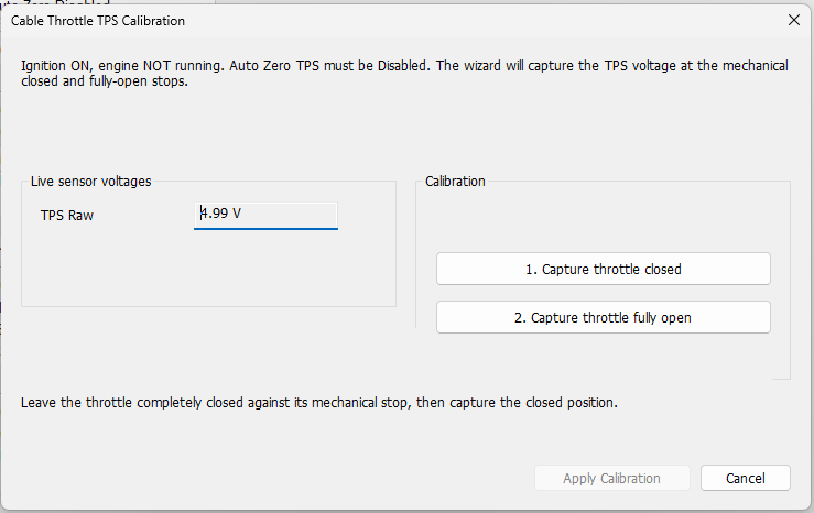 Cable-throttle TPS calibration wizard.
