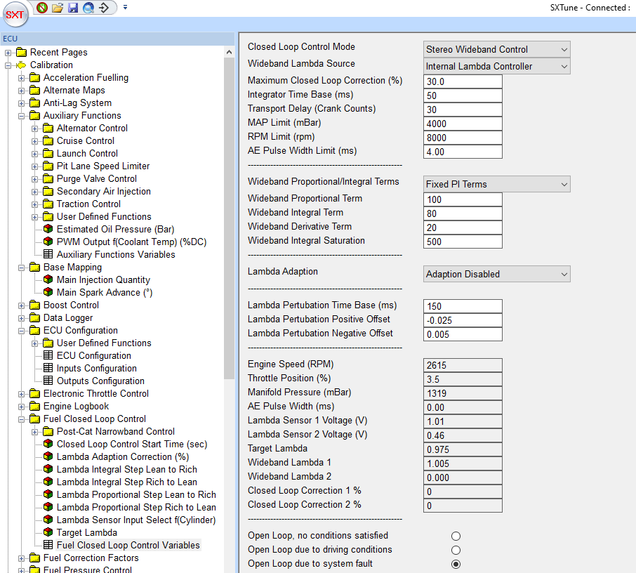 Closed-loop lambda control setup example